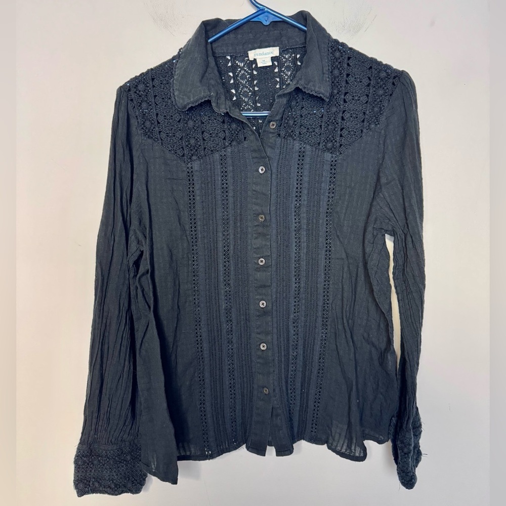 Sundance Button Down Crochet Blouse Cotton